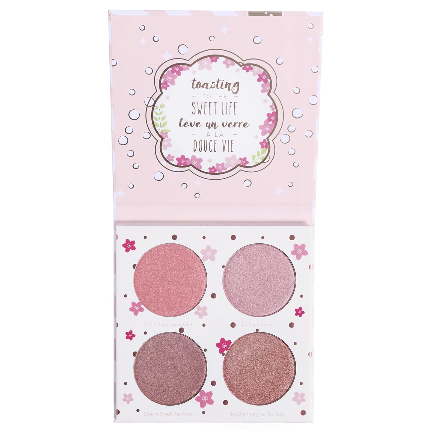 Beauty Bakerie Cotton Candy Champagne Blush Makeup Palette, Long Lasting Pigment, Matte and Metallic Highlighter Makeup, 4 Highlight Shades