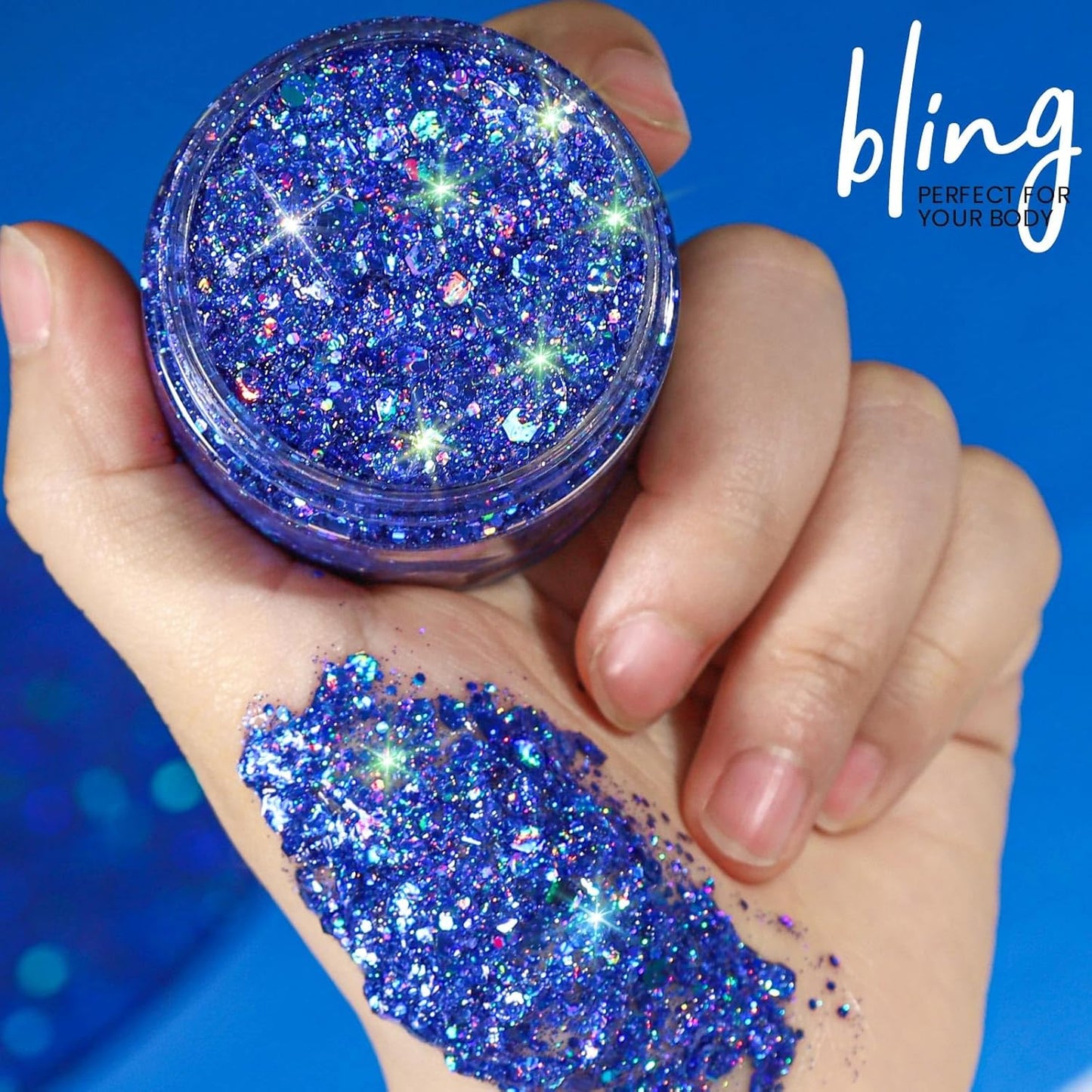 Teenitor Blue Body Glitter, Face Glitters, Body Glitter Gel, Hair Glitter Gel, 80g/2.8oz Holographic Blue Glitter Makeup for Face Body Hair