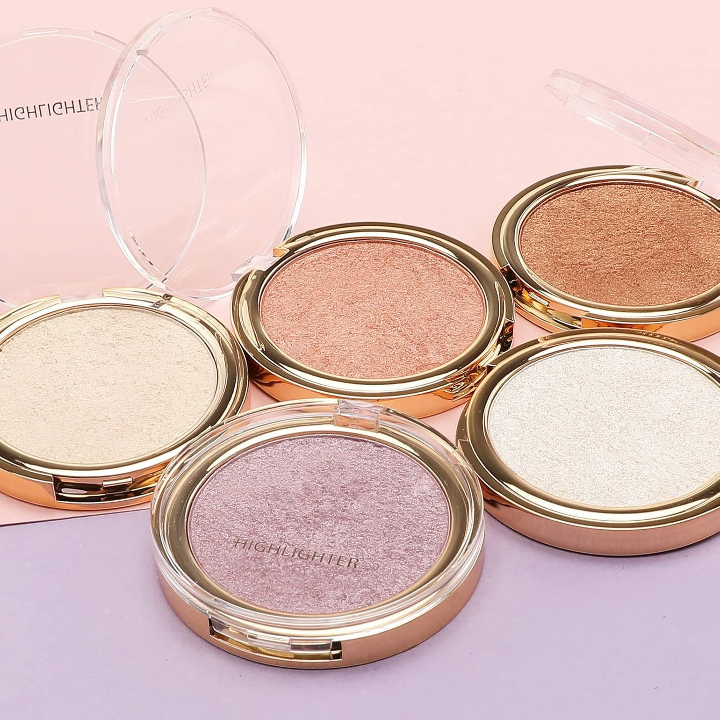 Boobeen Highlighter Powder Palette - Glow Shimmer Illuminator for Face Highlighter Makeup, Long Lasting Brighten Skin