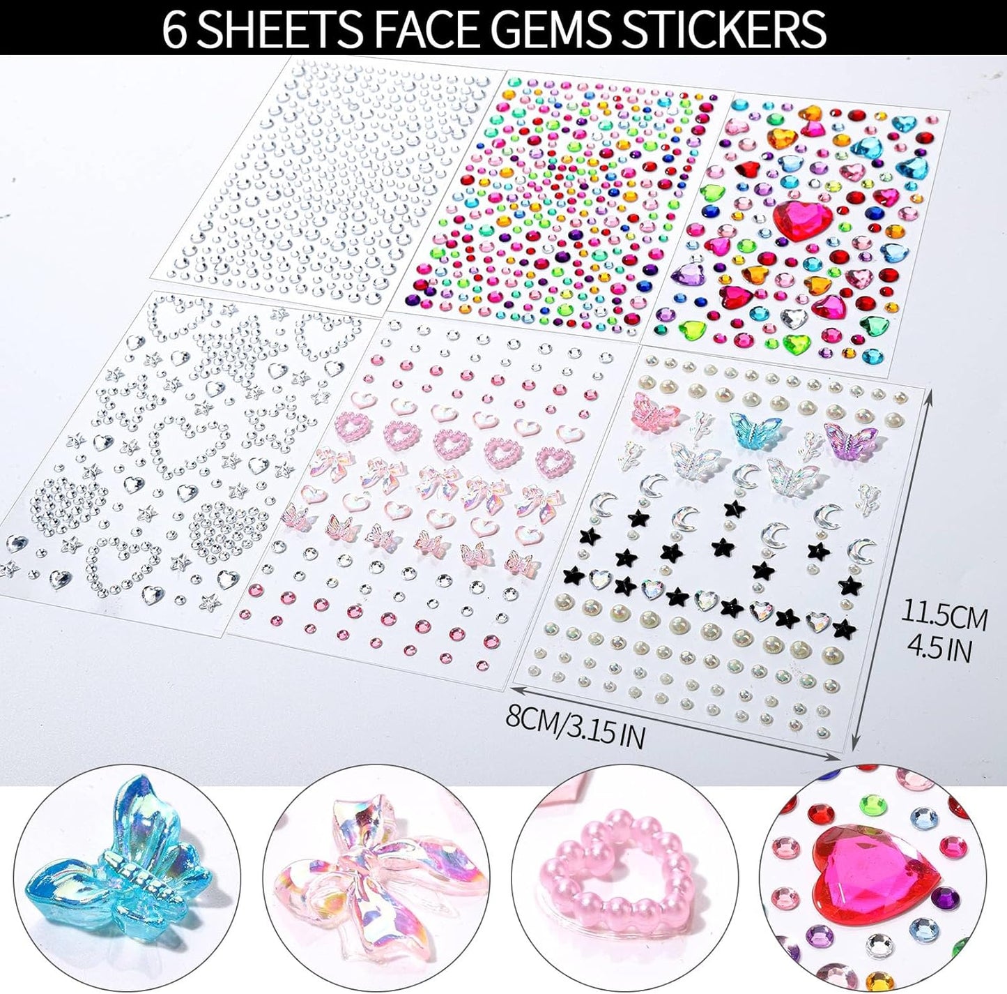 FANDAMEI Face Glitter Face Gems, 40 Colors Glitter Gel Palette with 6 Sheets Self Adhesive Hair Gems, Face Jewels for Women. Face Rhinestones Pearls for Women Kids, Body Hair Glitter