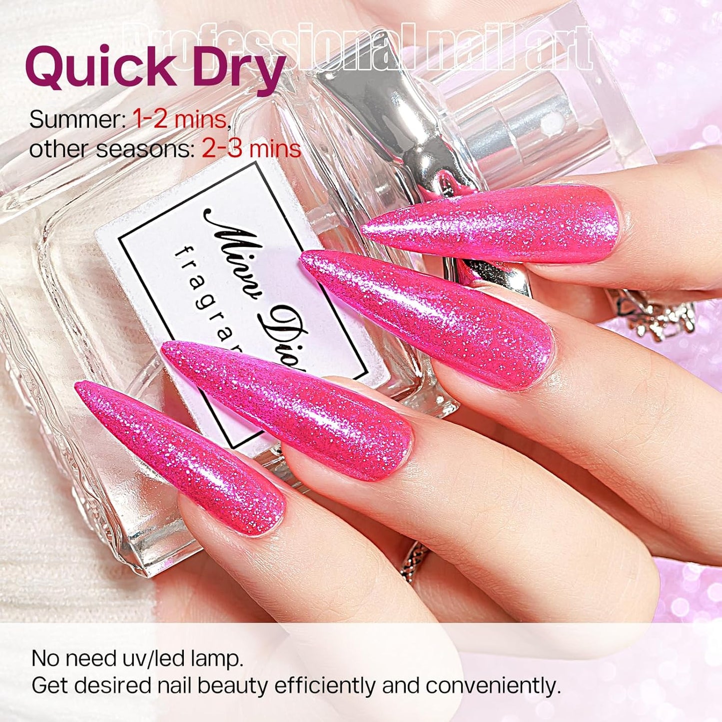 MIZHSE Quick Dry Glitter Rose Red Nail Polish, Shimmery Nail Polish Fast Drying, 15ml High Glossy Sparkly Shiny Nail Lacquer Nail Art Salon Manicure Home