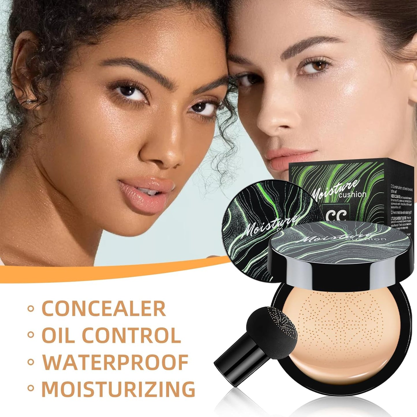 Mushroom Head Air Cushion CC Cream - BB Cream Foundation Makeup Moisturizing Concealer Long-Lasting, Cushion Foundation Full Coverage Self Adjusting for Mature Skin & All Skin Types (Buff Beige)