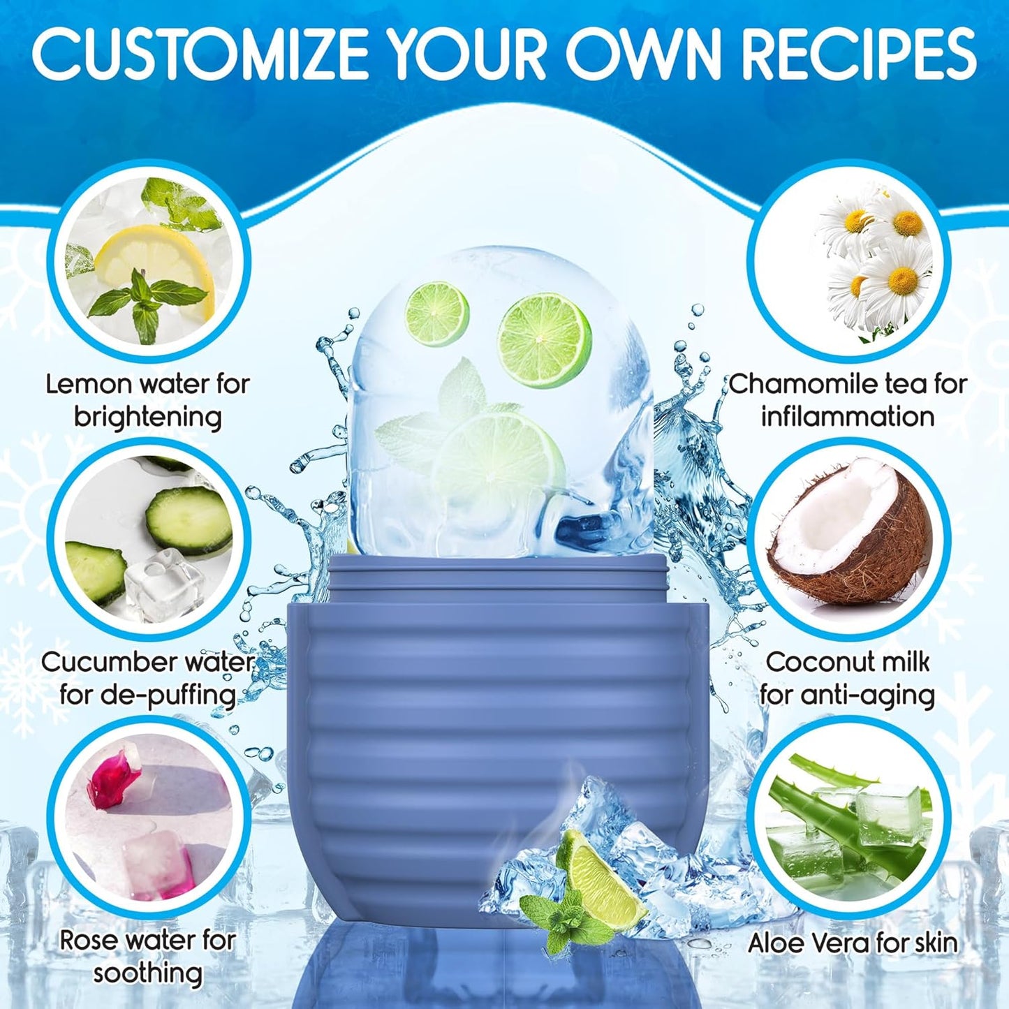 1Pcs Ice Roller for Face, Ice Face Roller, Reusable Silicone Ice Mold for Face, Facial Beauty Ice Roller Skin Care Tools for Shrink Pores Anti Wrinkle Reduce Puffiness (Blue)