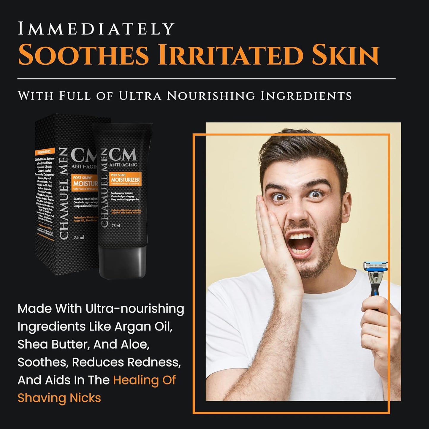 Anti Aging Daily Aftershave for Men - All Natural Mens Face Cream and Moisturizer with Argan, Shea & Aloe Facial Fuel for Sensitive, Dry, Oily or Combo Skin, 2.6 oz