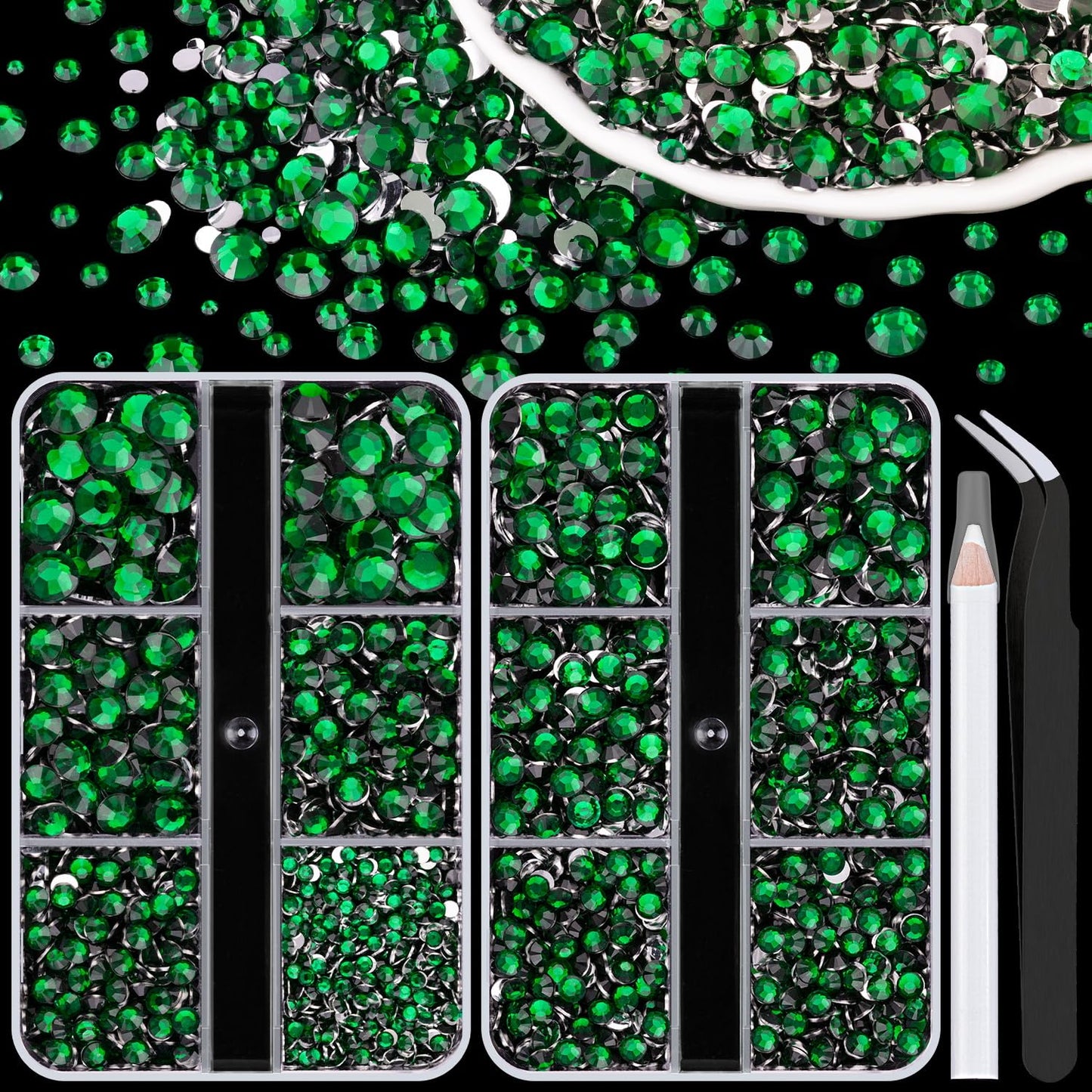 Resin Rhinestones for Crafting, 2 Boxeses Dark Green Multi Sizes Flatback Bedazzling Crystals for Crafts Nail Art Deco, Non Hotfix Gems Charms for Tumbler Shoes Clothing Fabric Face Makeup