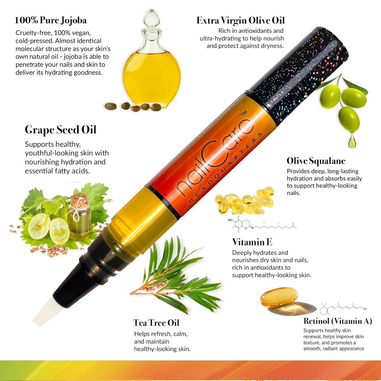 Nail Care Headquarters Simply Pure Cuticle Oil Pen for Nails - Nail Strengthener & Growth Oil and Serum Support for Damaged Nails, Hangnails w/Jojoba cuticle oil—Bali Mango Fragrance