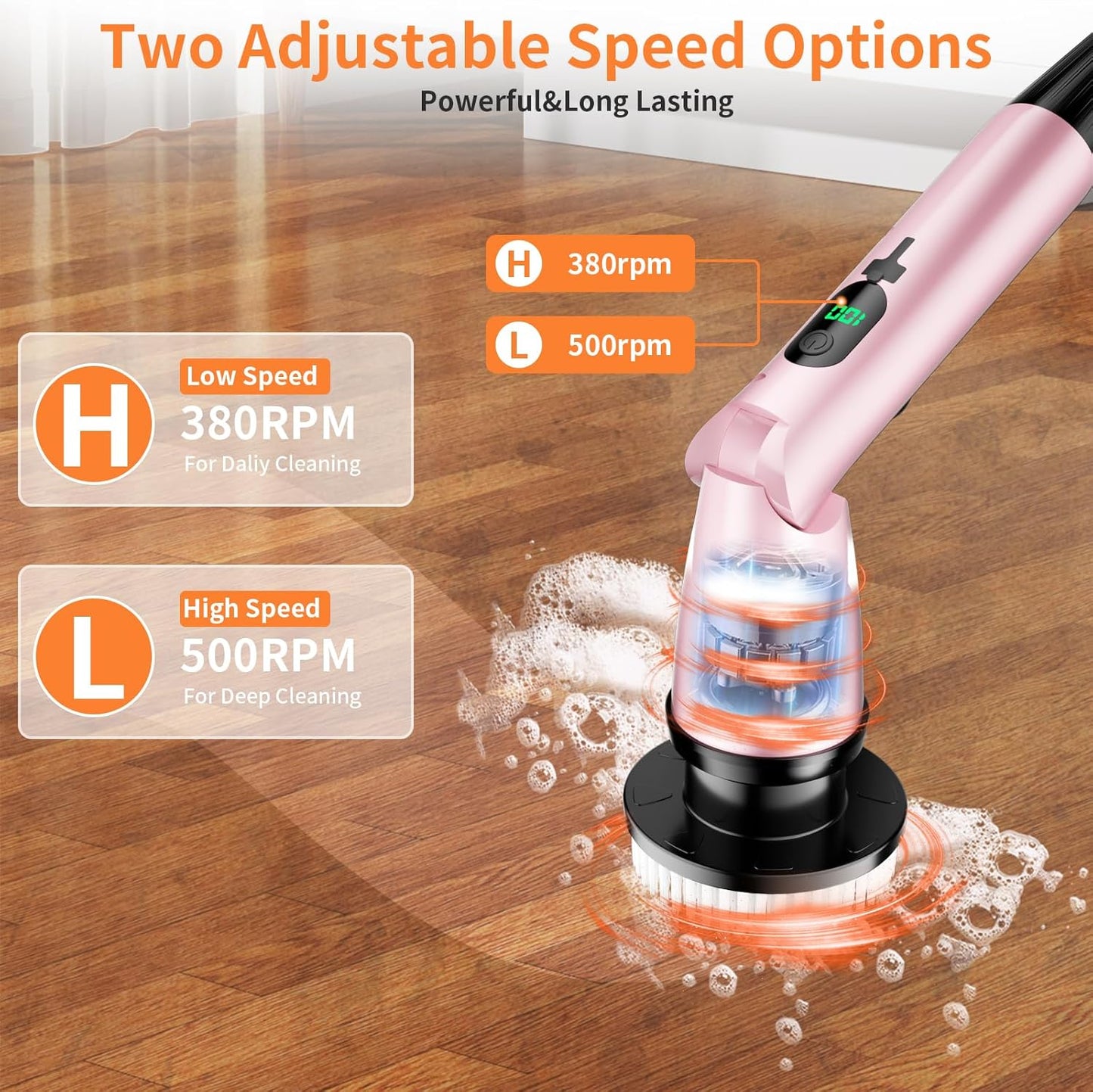 11 in 1 Electric Spin Scrubber Cordless Cleaning Brush 3 Adjustable Angles 2 Adjustable Speeds LED Display Shower Cleaner Brush Supplies Extension Long Handle for Bathroom Floor Tile Toilet Waterproof