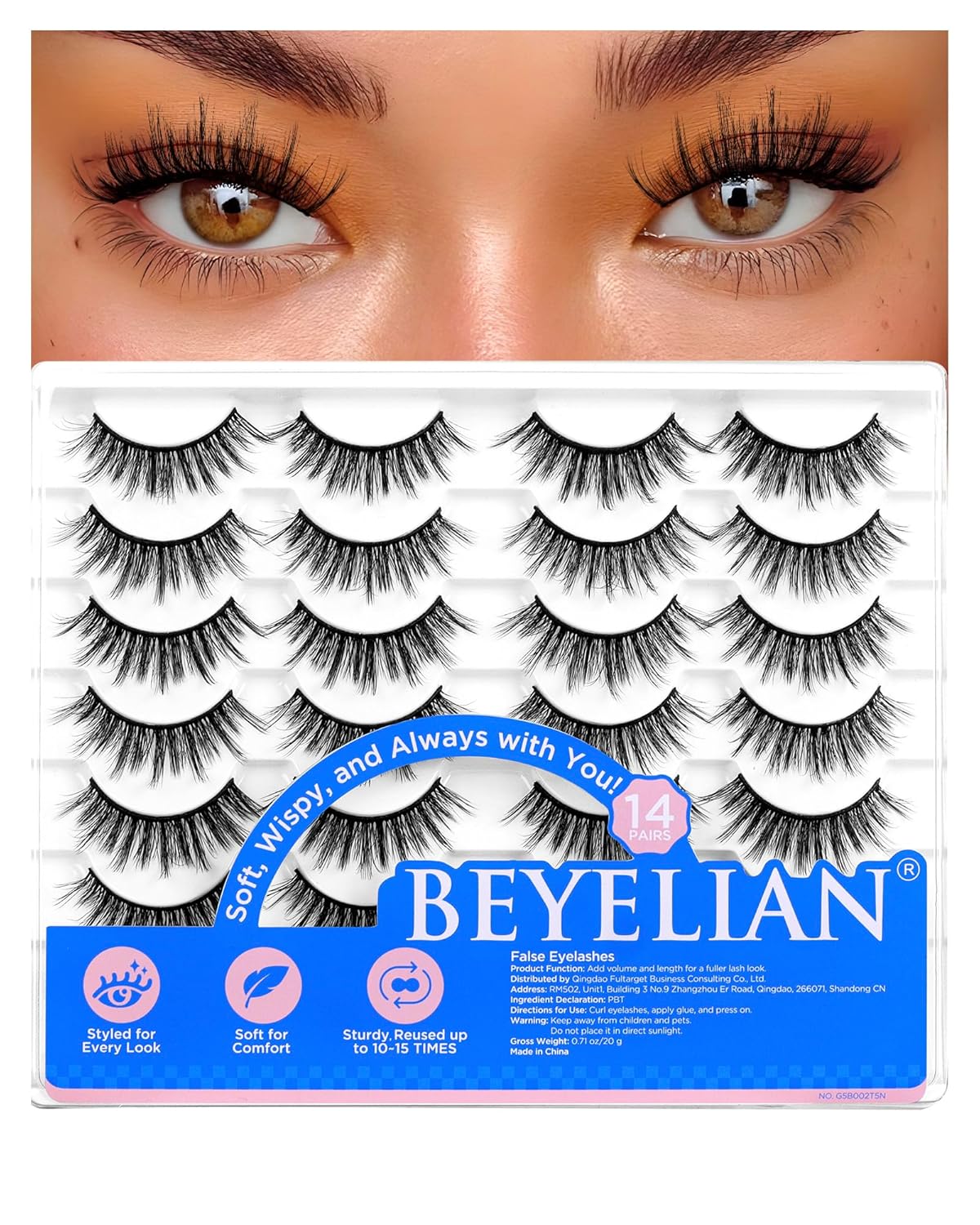 BEYELIAN False Eyelashes 14 Pairs Eye Lashes 12-18mm Strip Lash Pack Soft 3D Volume Faux Mink Lashes That Look Like Extensions C180