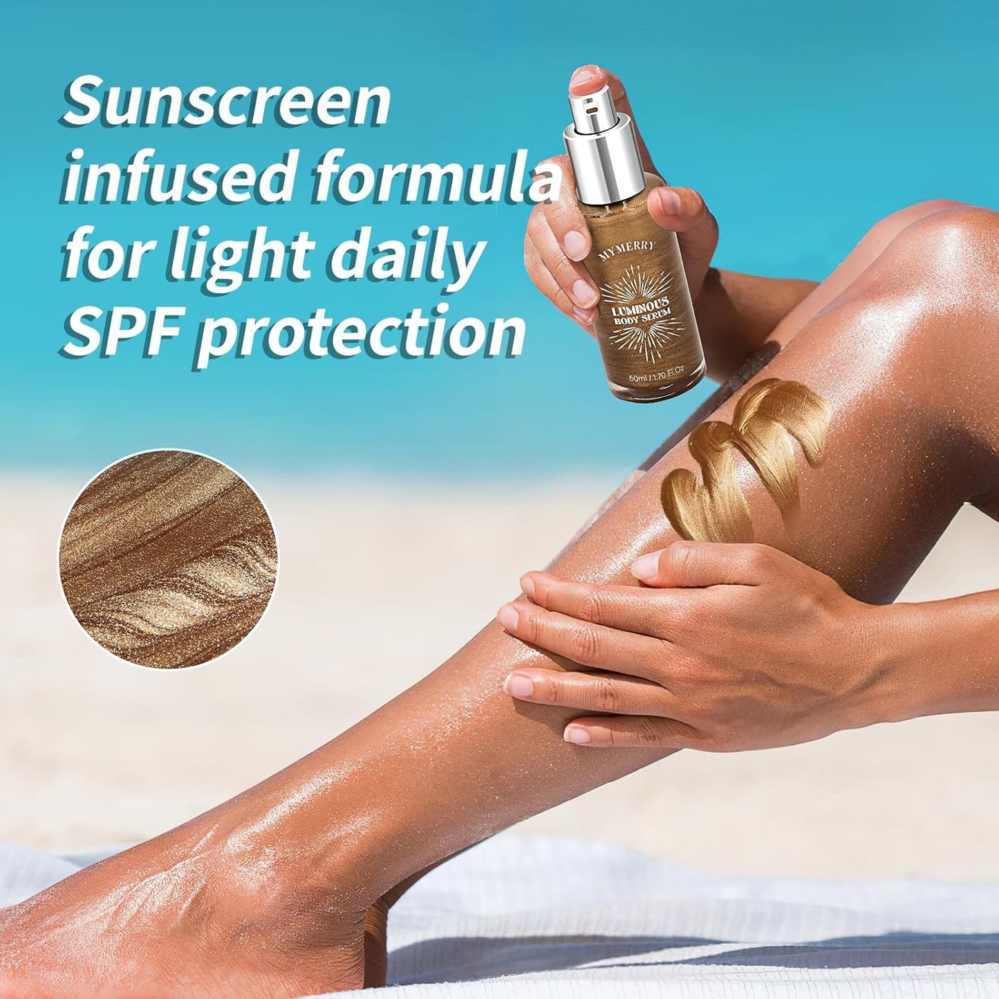 Body Shimmer Oil, 50ml Suncreen Liquid Highlighter Bronzer Body Glitter Oil Long Lasting Moisturizing Makeup Lotion Illuminate Serum Glow Shimmer Skin 1.7 Fl Oz（Bronze Brown #01）