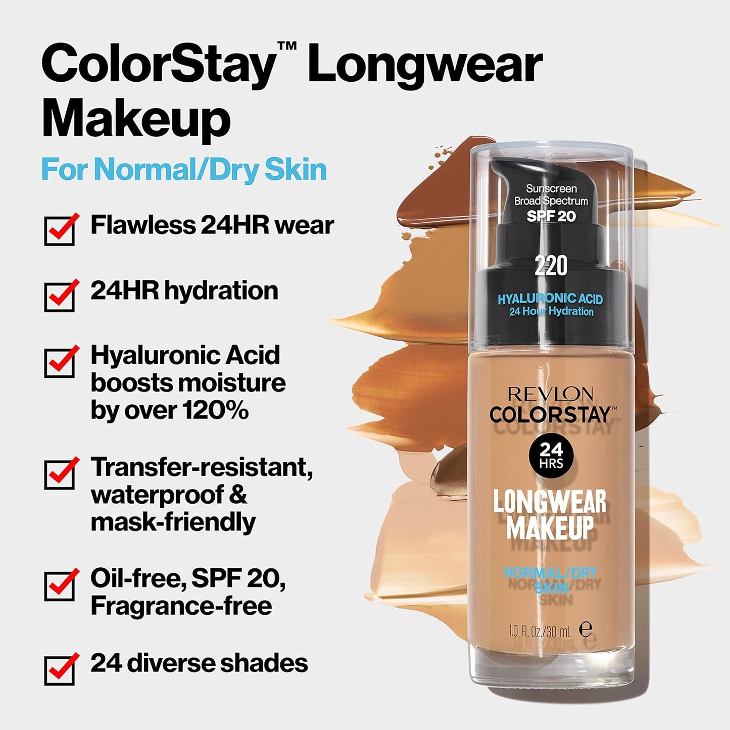 Revlon Liquid Foundation, ColorStay Face Makeup for Normal and Dry Skin, SPF 20, Longwear Medium-Full Coverage with Matte Finish, Oil Free, 200 Nude 1.0 Oz