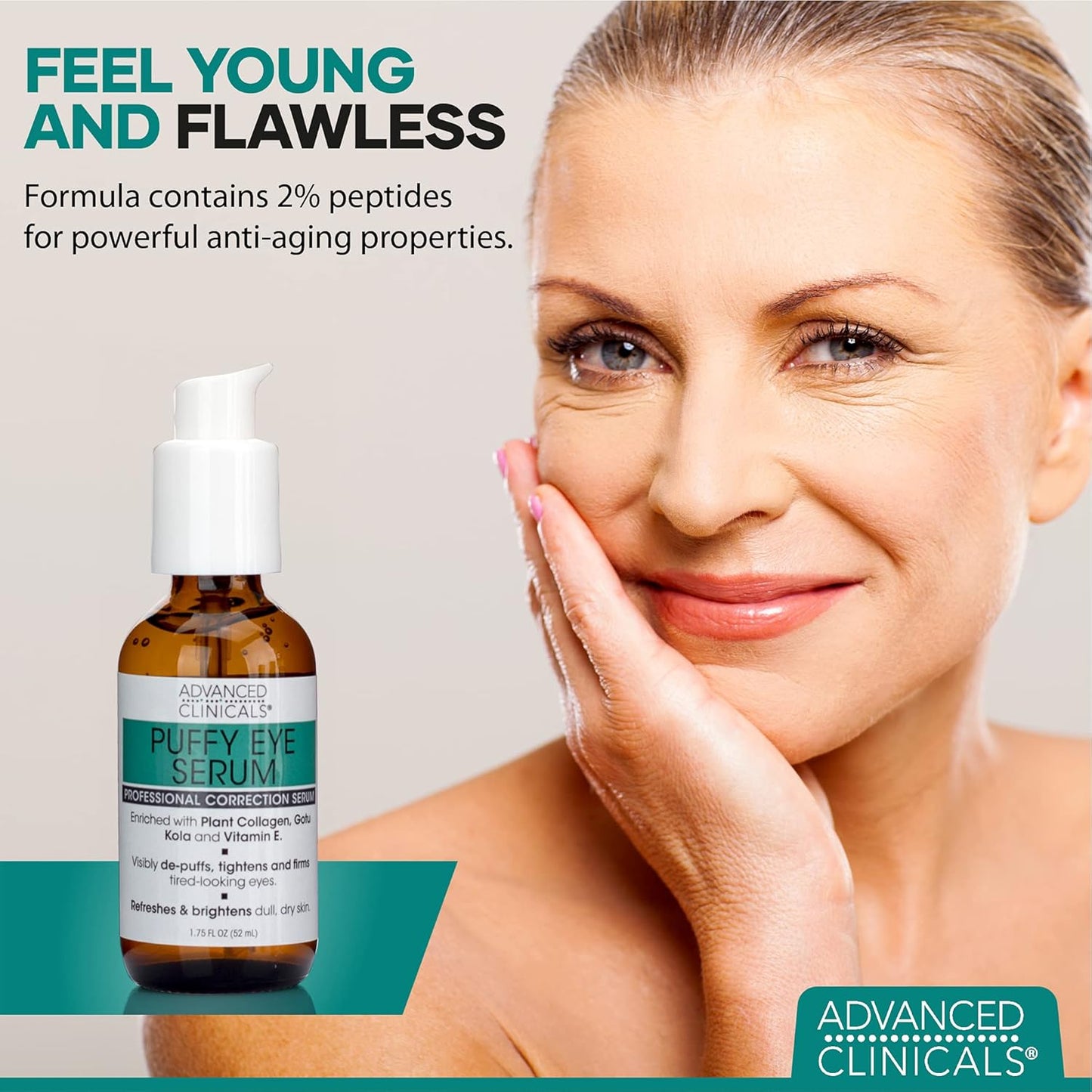 Advanced Clinicals Puffy Under Eye Face Serum Anti Aging, Brightening, & Firming Serum W/Vitamin E, Collagen, Gotu Kola, Caffeine, & Green Tea Helps Hydrate & Calm Puffiness, 1.75 Fl Oz