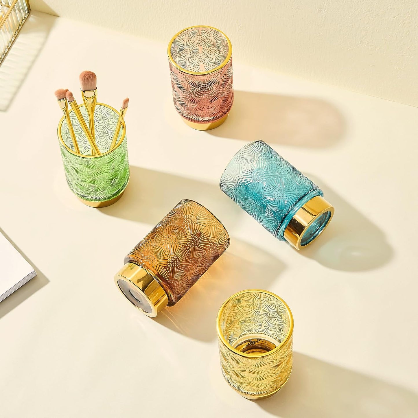 Makeup Brush Holder Organizer,Toothbrush Holders,Desk Pen Pencil Holder,Multifunctional Vintage Glass Brush Cup（A41-1-US）