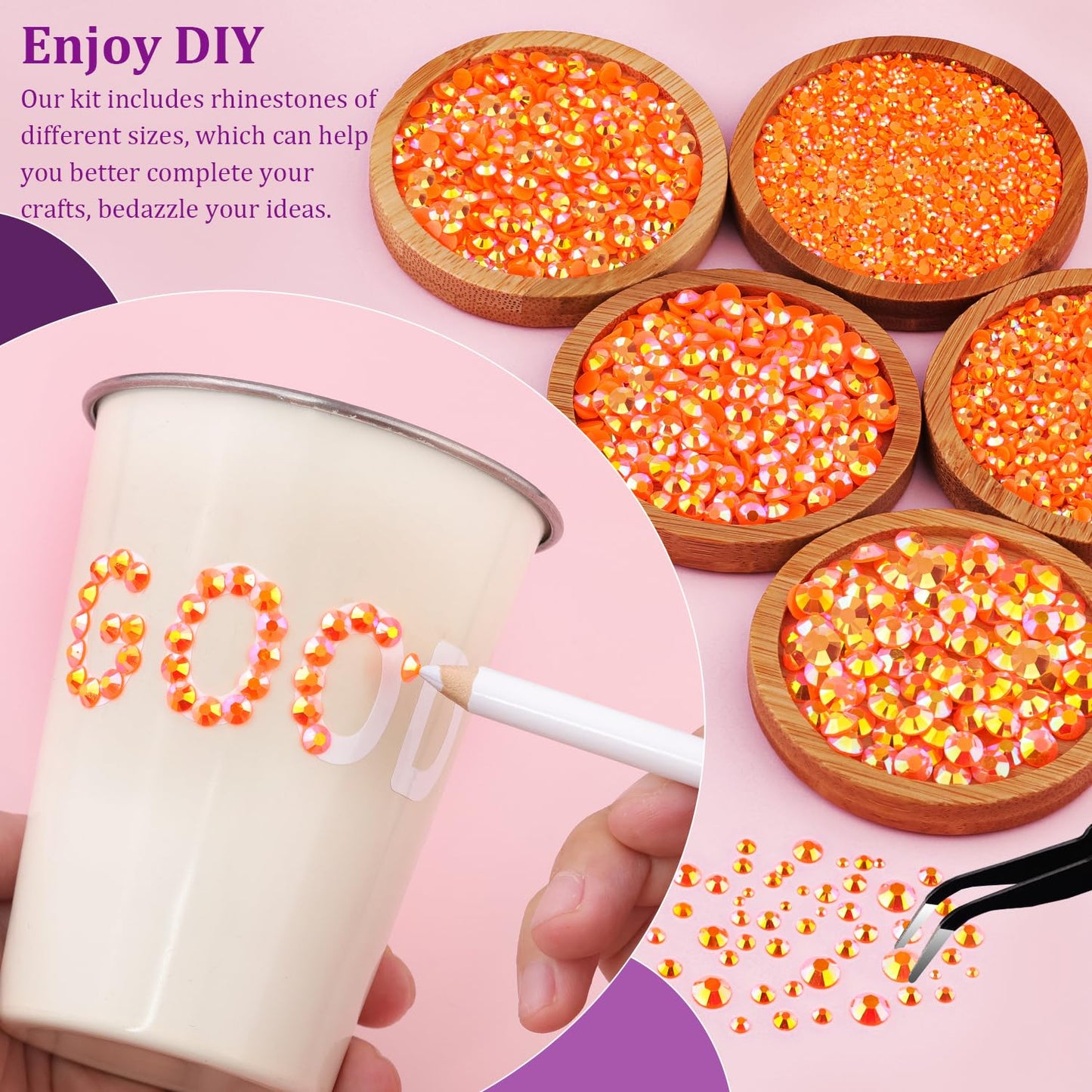 Resin Jelly Rhinestones for Crafting with B7000 Jewelry Glue, 2 Boxes Orange AB Flatback Crystals with 3Pcs 10ml Glue, Bedazzling Non Hotfix Gems for DIY Tumblers Clothing Shoes Manicure