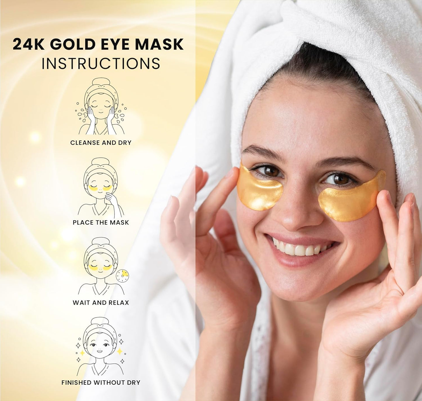 24k Gold Under Eye Patches - 60 Pcs Eye Mask Pure Gold Anti-Aging Collagen Hyaluronic Acid Under Eye Mask for Removing Dark Circles, Puffiness & Wrinkles Refresh Your Skin