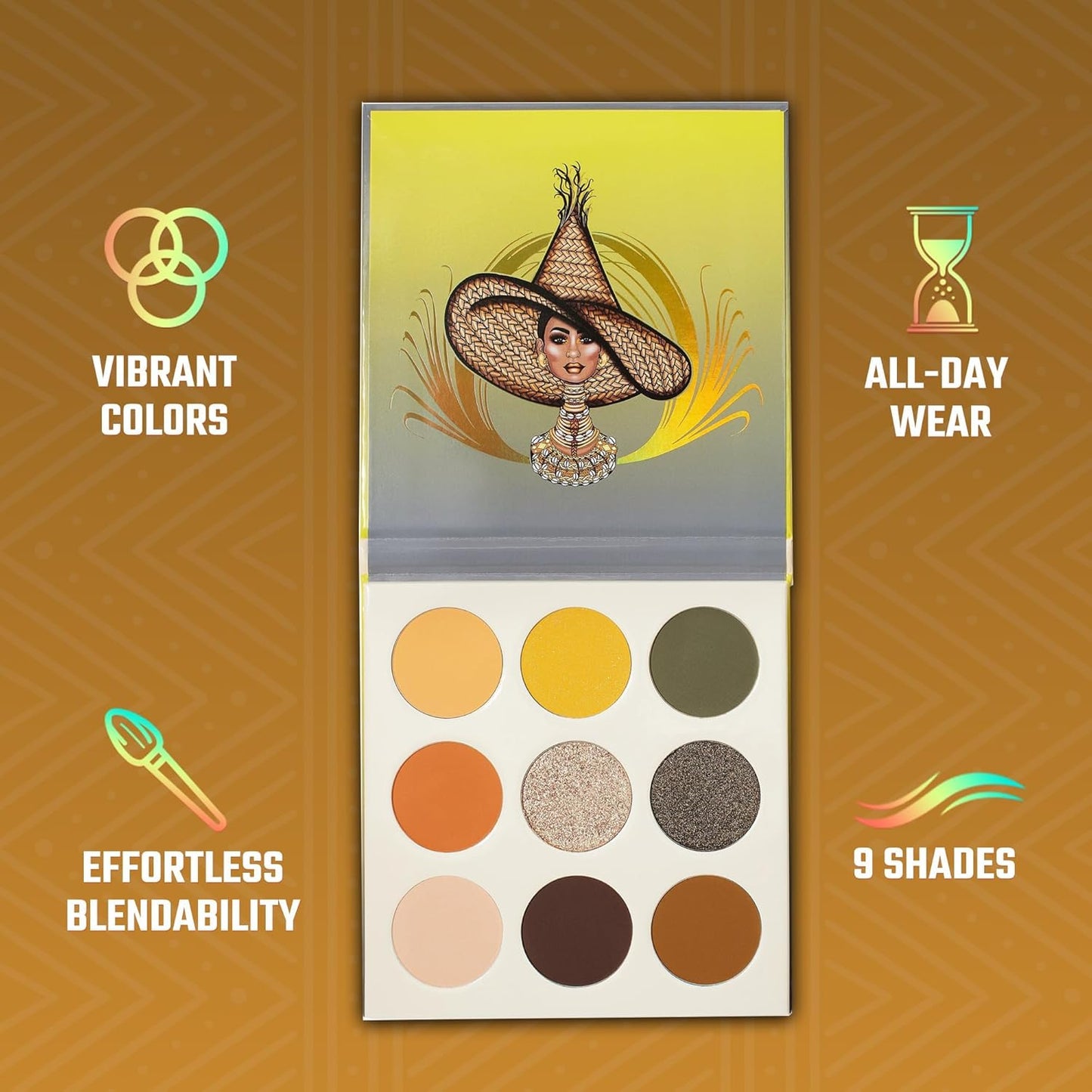 Juvia's Place Palette The Nomad - Marigold, Shimmering Honey, Deep Merlot, Shades of 9, Deep Merlot, Pigmented Makeup Palette Eye Color & Shine