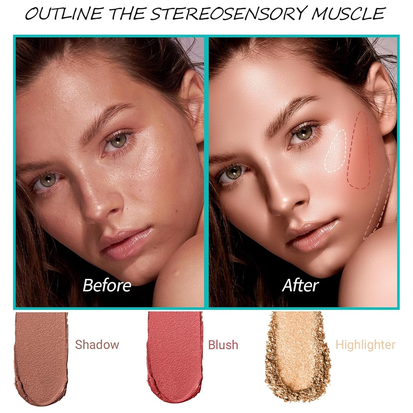 3pcs Face Contour Stick, Highlighter Stick Blush Stick Cream Contour Kit Makeup Set with Brush, Contouring Stick for Fair Skin, Concealer Stick Makeup Gift for Beginner Women Teen Girls