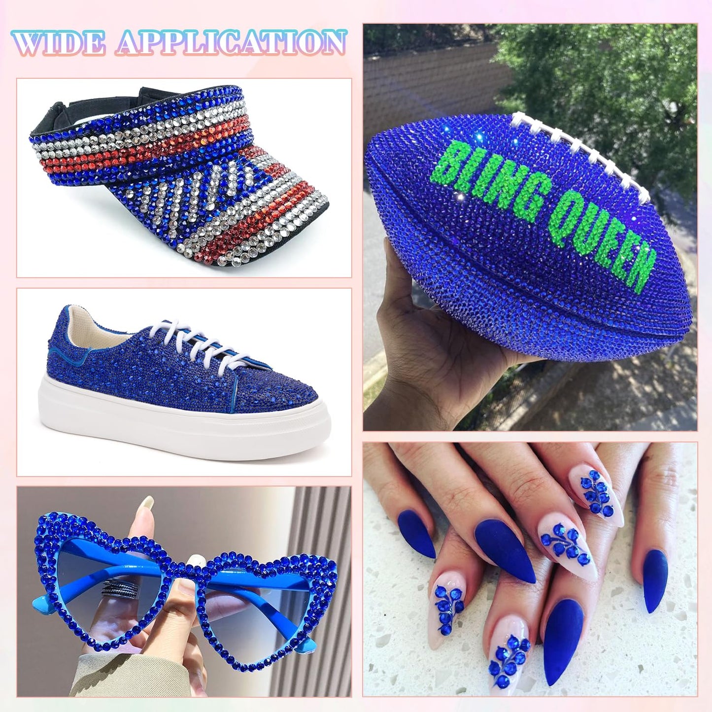 25000Pcs Resin Rhinestones with B7000 Jewelry Glue for Crafting, Royal Blue 2-6mm Non Hotfix Flatback Gems, Bedazzling Crystal for DIY Crafts Clothing Tumblers Mugs Shoes Fabric Decor Nail Art