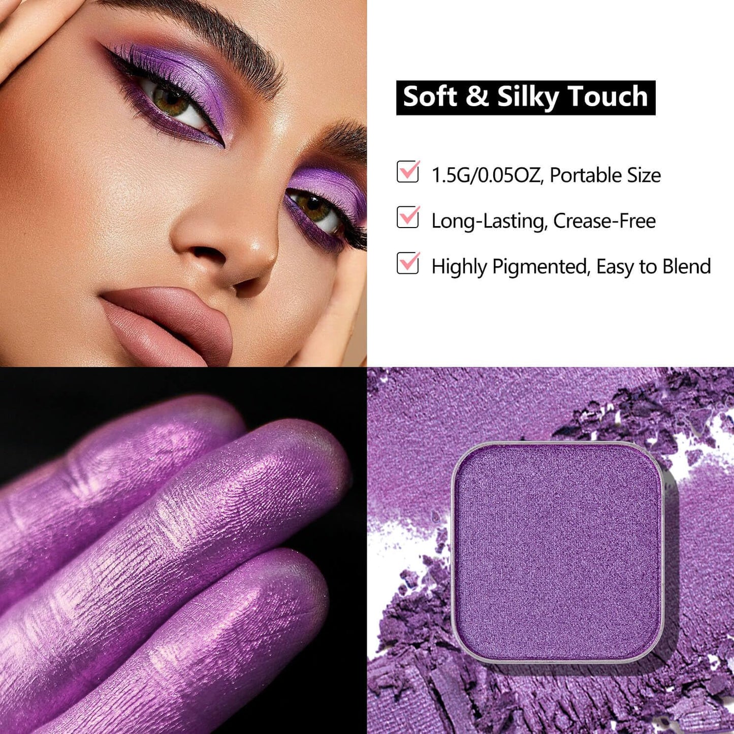 Single Purple Eyeshadow Matte Shimmer Finish Soft Texture High Pigment Long Lasting Magnetic Refill for DIY Eyeshadow Palette (Amethyst)