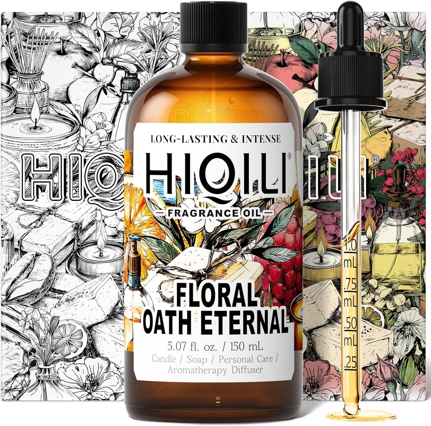 HIQILI Floral Oath Eternal Fragrance Oil, Jasmine & Peach Scents, Perfect for Soap & Candle Making, Essential Oil Diffusers, Skin and Body Scenting - 5.07 Fl Oz