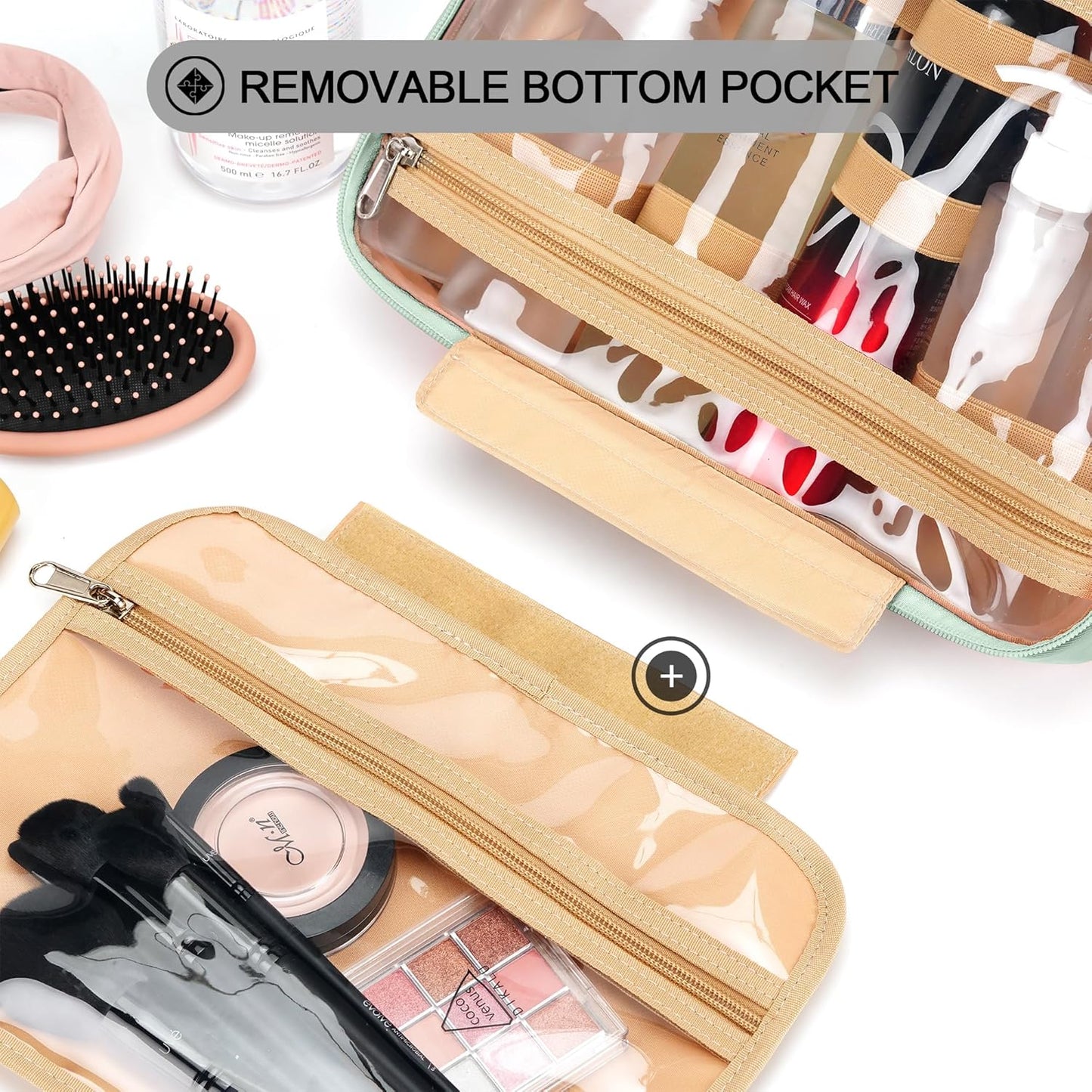 Travel Hanging Toiletry Bag for Women, Cruise Ship Essentials, with Jewelry Organizer, Extra Large Makeup Dopp Kit, Waterproof Cosmetic Bags, Toiletries Kit Set with Trolley Belt, Green