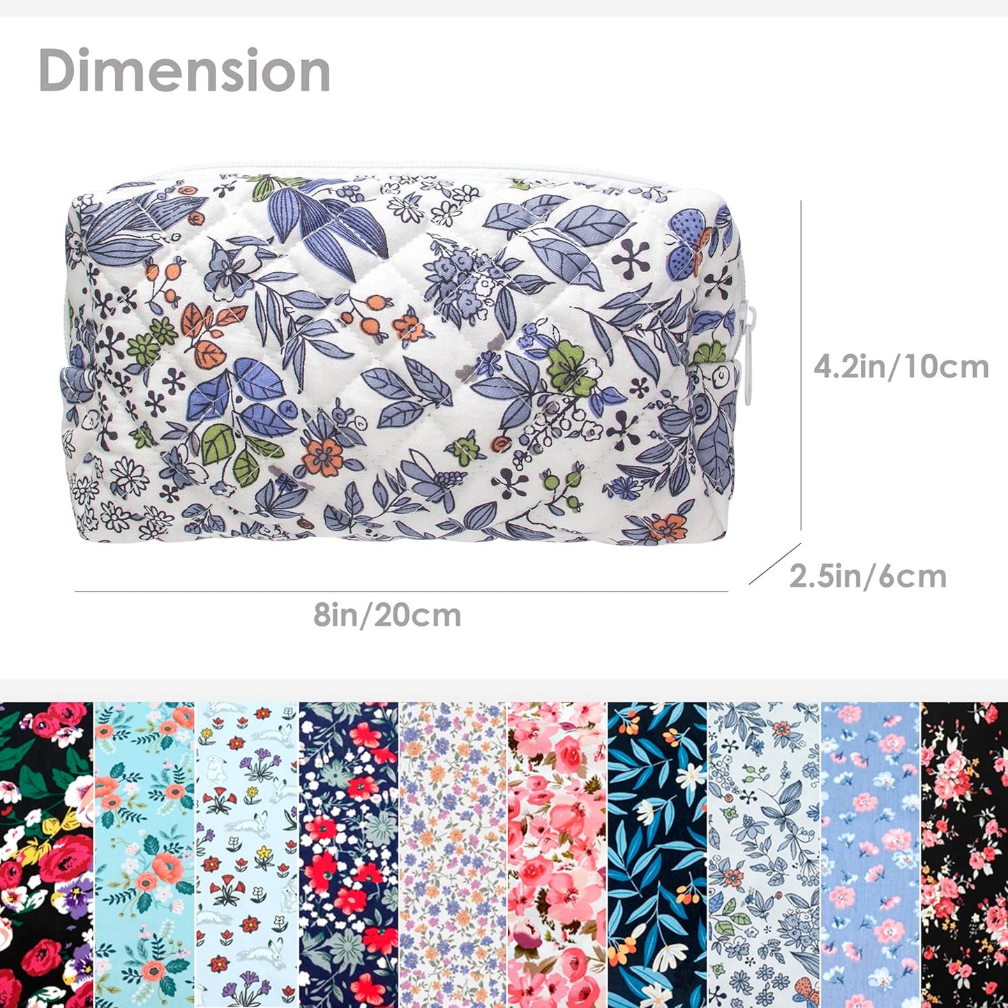 PAZIMIIK Vintage Quilted Makeup Bag Cosmetic Pouch for Brushes Pencils and Travel Make Up Accessories for Women and Girls,Leaf White