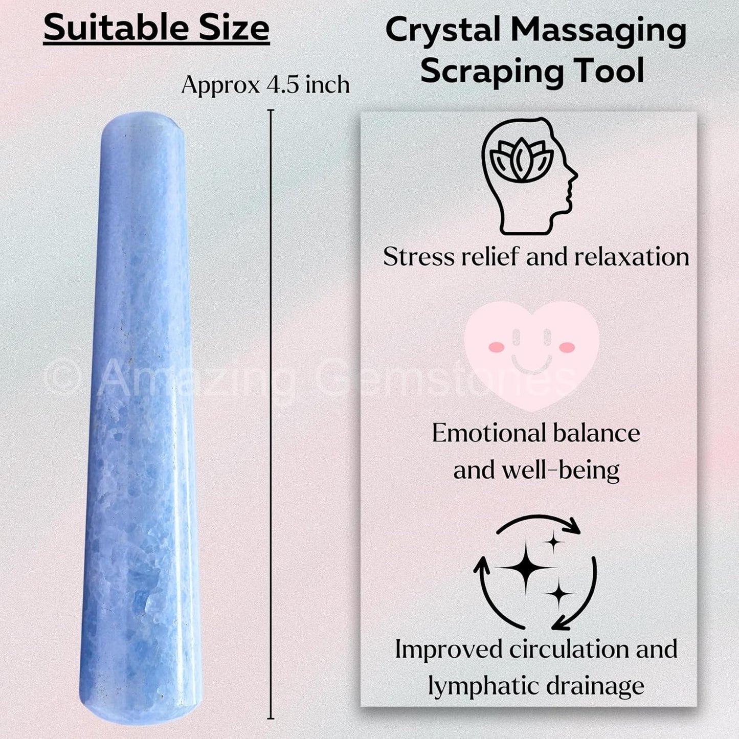 Amazing Gemstone Blue Calcite Crystal Wand Massage Stick - Pelvic Wand Gua Sha for Adults - Crystals and Healing Stones Massage Wands for Adults Gifts (Smooth)