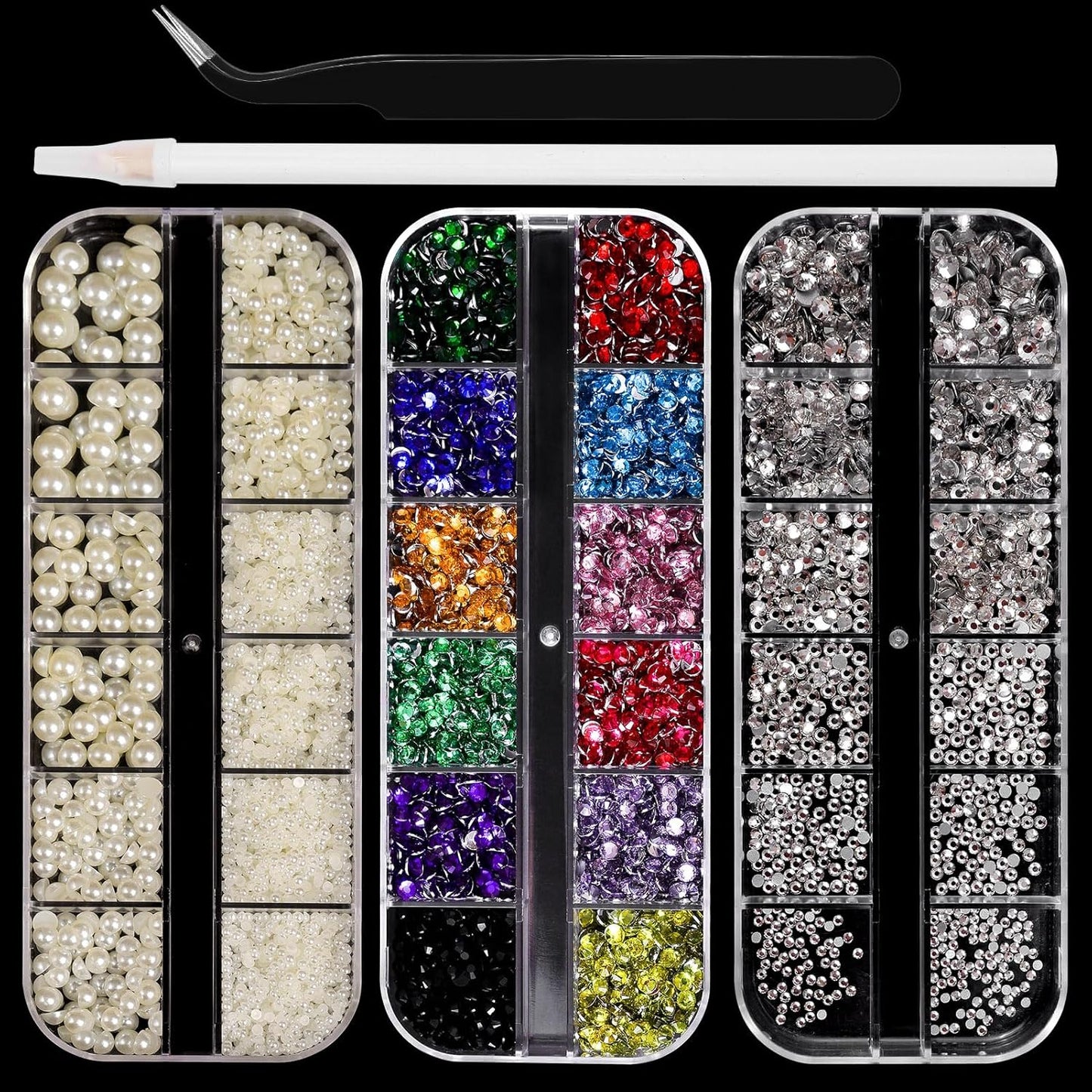 Flatback Rhinestones Half Pearls for Crafting, 1.6-4mm Colorful Rhinestones and 1.5-6mm Small Pearls for Bedazzling, Clothes and Nails Art
