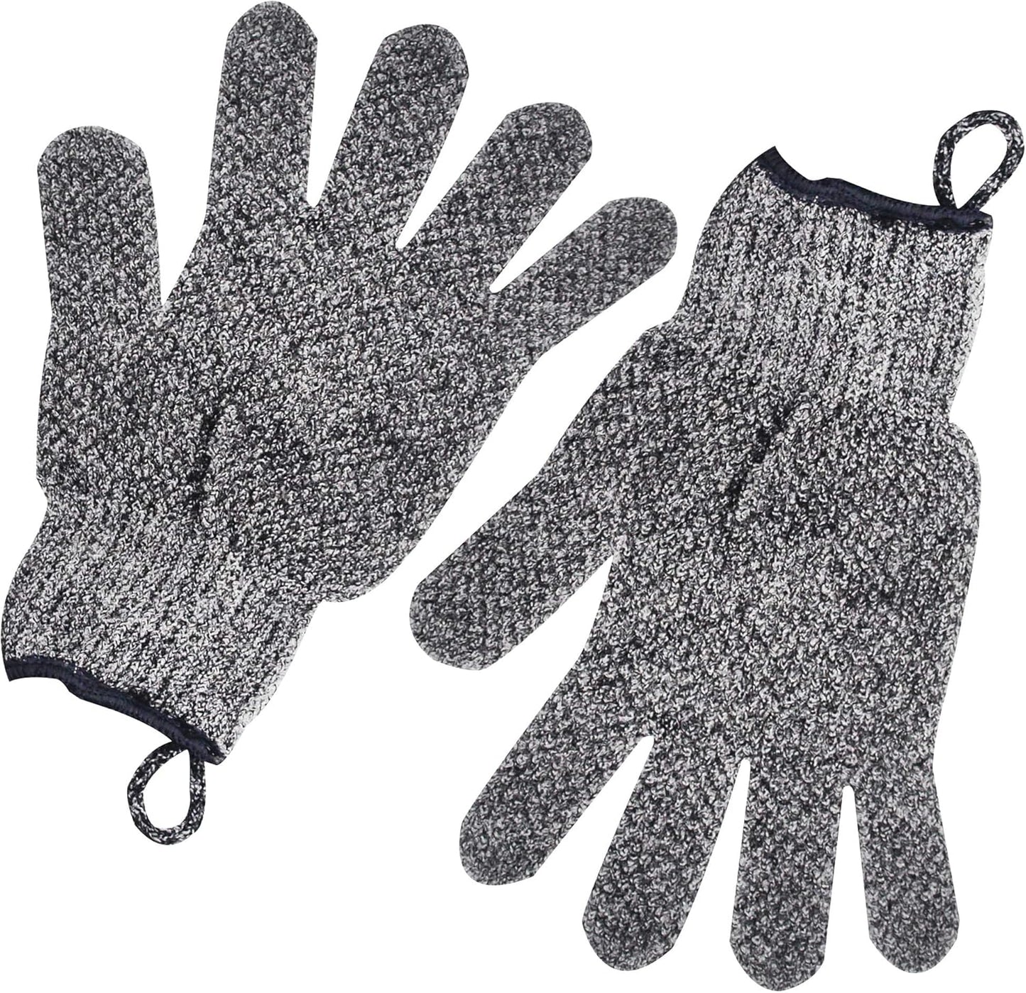 Exfoliating Gloves with Hanging Loop - 1 Pair Bamboo Charcoal Bath/Shower Gloves, Bath Gloves for Shower Exfoliating and Ingrown Hair/Dead Skin Remover - Bamboo Charcoal - Exfoliator Mitt Scrub Gloves
