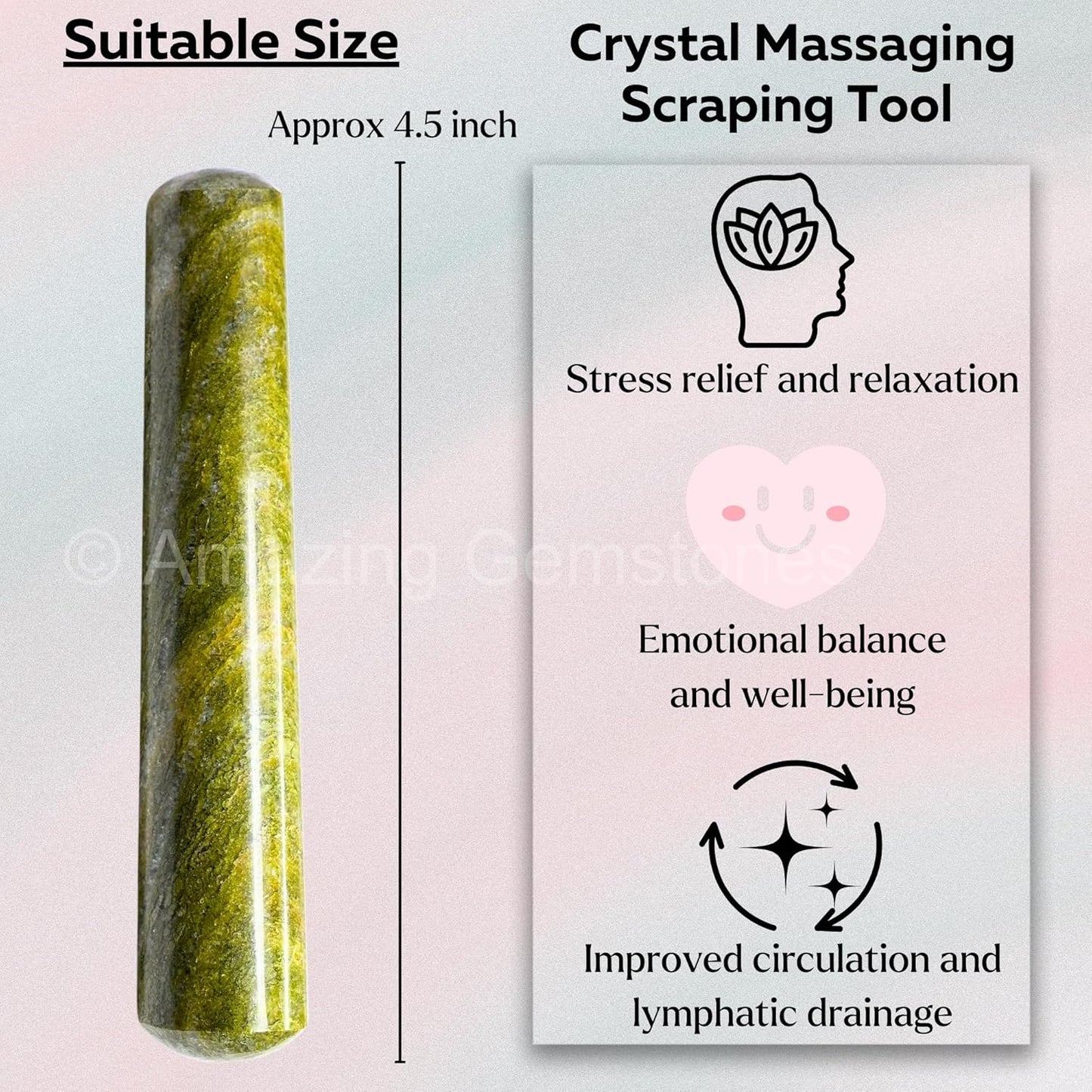 Amazing Gemstone Vesuvianite Crystal Wand Massage Stick - Pelvic Wand Gua Sha for Adults - Crystals and Healing Stones Massage Wands for Adults Gifts (Smooth)