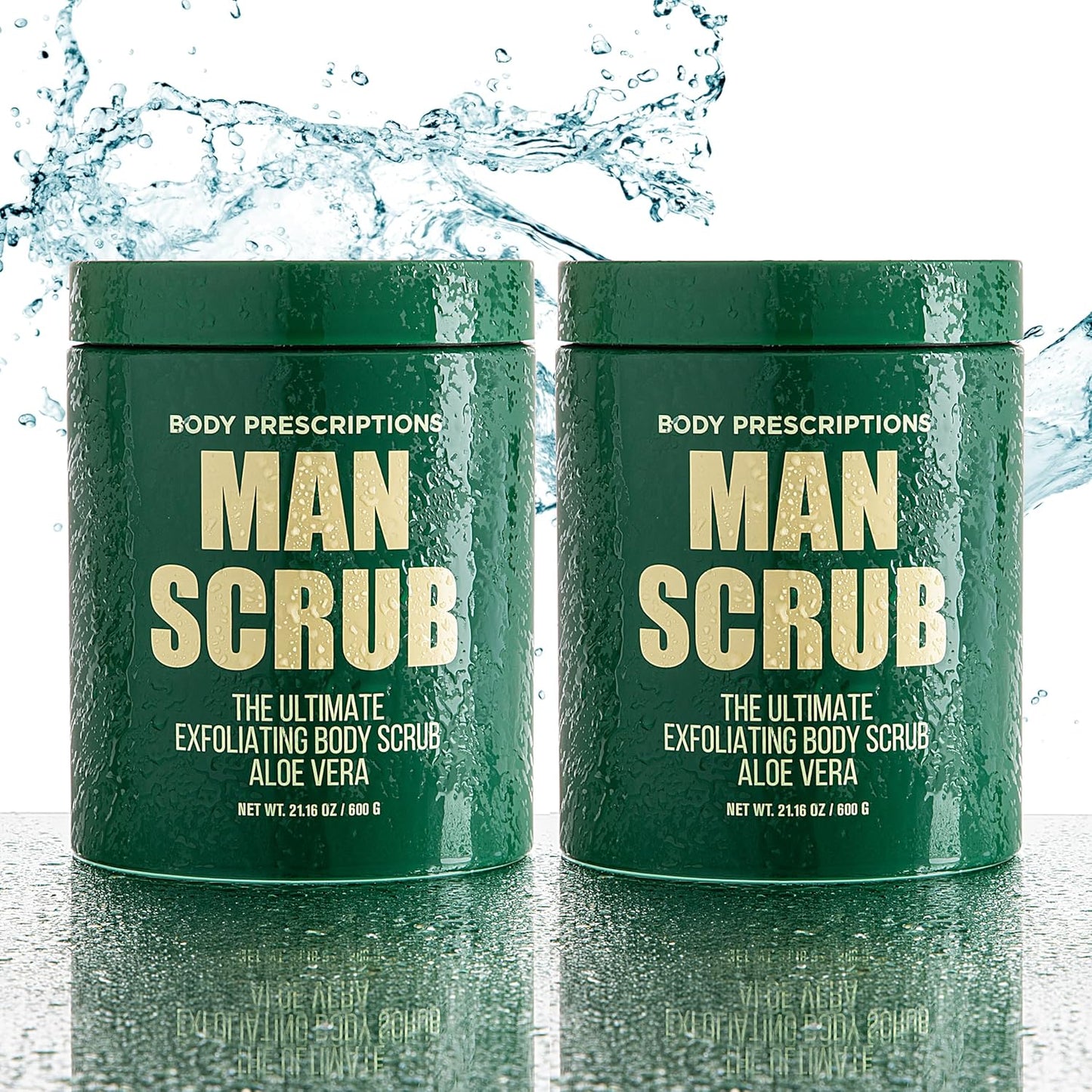 Body Prescriptions Men’s Exfoliating Body Scrub – Ultimate Skin Cleansing Wash in Jar with Twist-Top Lid, For All Skin Types, 21 Ounce (Pack of 2), Aloe Vera