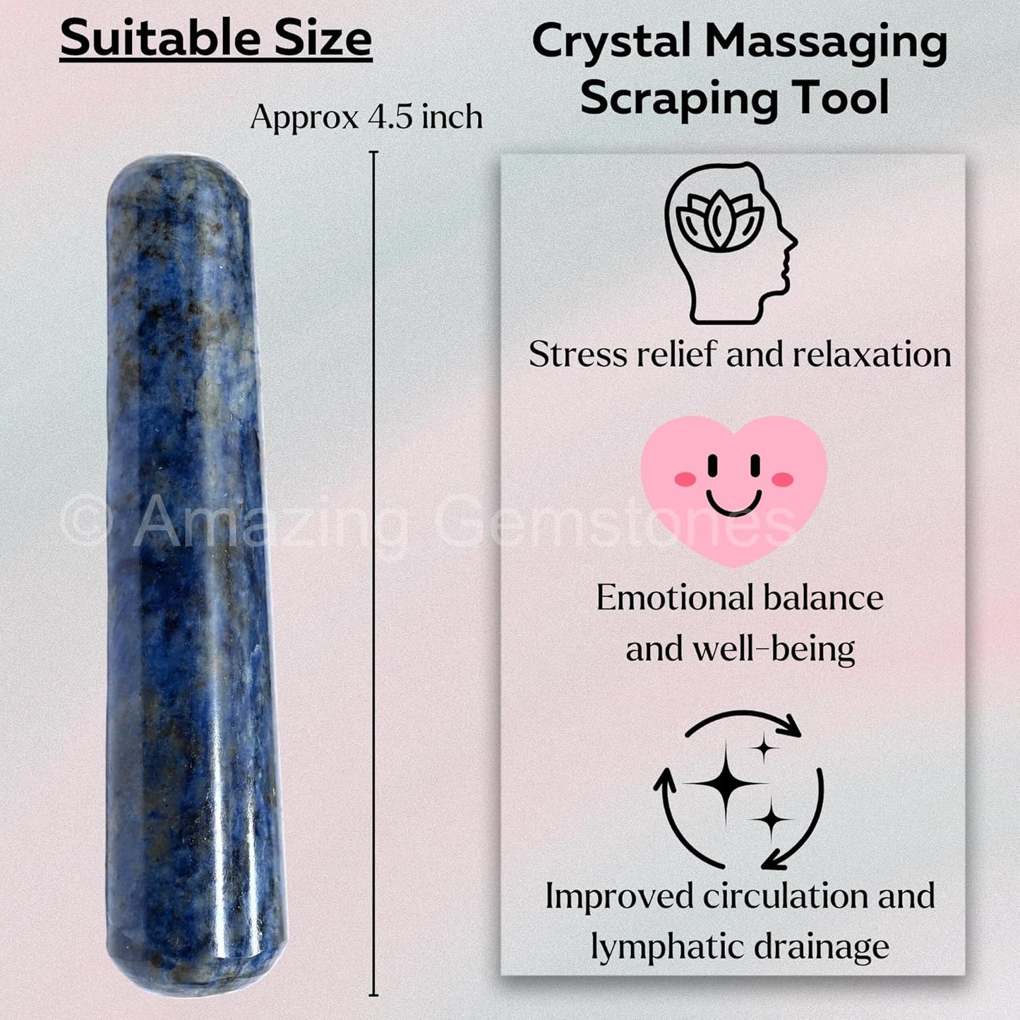 Amazing Gemstone Sodalite Crystal Wand Massage Stick - Pelvic Wand Gua Sha for Adults - Crystals and Healing Stones Massage Wands for Adults Gifts (Smooth)