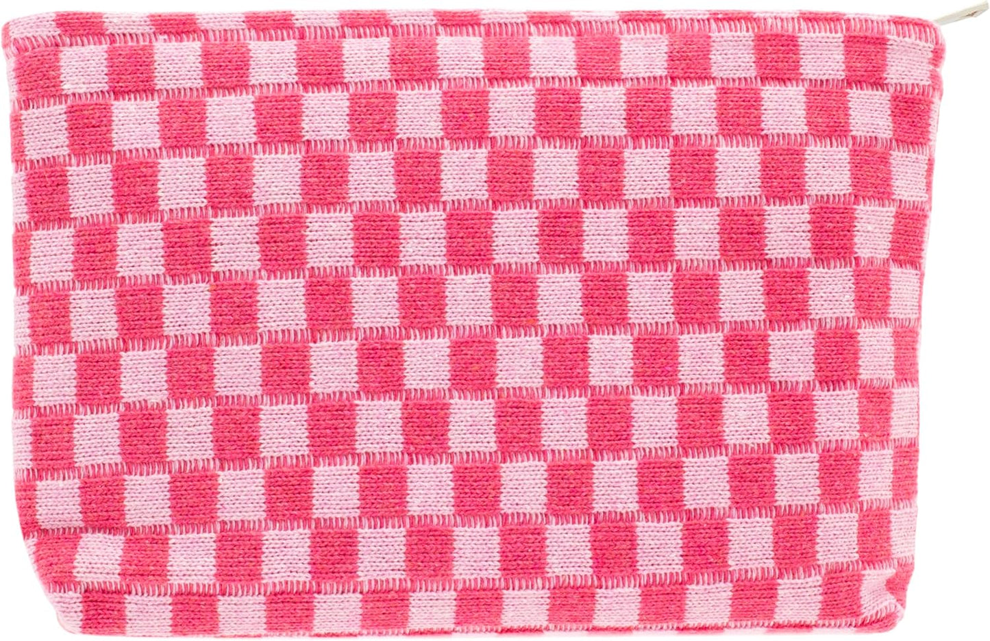 PAZIMIIK Knit Checkered Makeup Bag Large Zipper Make Up Accessory Pouch for Purse Cosmetic Brush Bag for Travel Essential,Hotpink