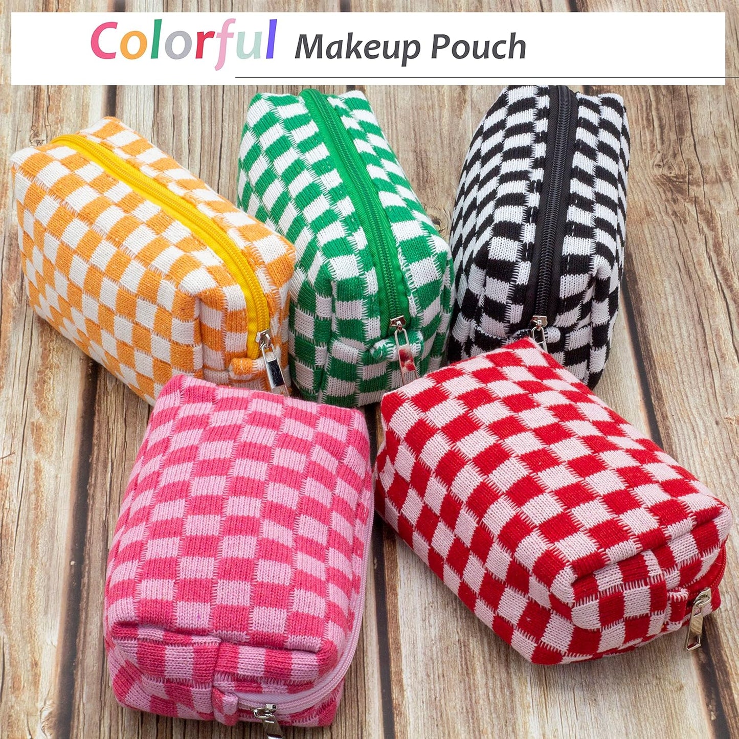 PAZIMIIK Checkered Makeup Bag for Purse Portable Zipper Make Up Pouch Small Cosmetic Case for Travel Accessories (2PCS Black)